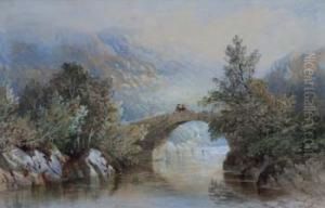 Welsh Landscape With Figures On A Bridge Welsh Landscape With Figures On A Bridge