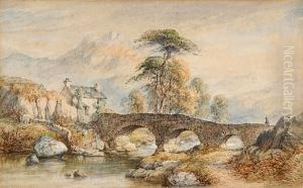 River Landscape With Stone Bridge - view 1