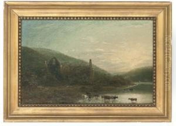 Cattle Watering Before Tintern Abbey - view 1