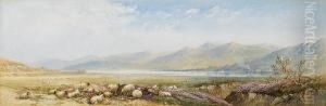 Landscape And Cattle; Landscape And Sheep, A Pair by Cornelius Pearson