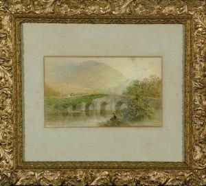 "the Old Bridge At Abergavenay, South Wales" - An Angler In The Foreground "the Old Bridge At Abergavenay, South Wales" - An Angler In The Foreground