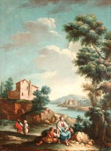 Paesaggio Fluviale Con Figure by Domenico Pecchio