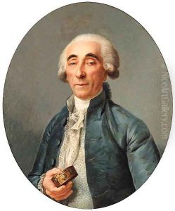 Portrait of Jean-Franois Lagrenee, bust-length, wearing a grey coat and a cravat, holding a snuff box