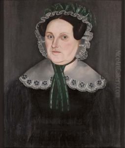Portrait Of A Woman In Ruffled Bonnet And Lace Collar by Sheldon Peck