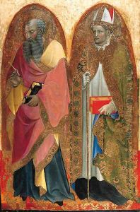 Saints John the Evangelist and Saint Augustine a panel from a polyptych by Alvaro Di Pietro (Pirez D'Evora)