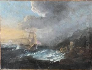 A Dutch Ship In A Breeze Off A Rockycoastline