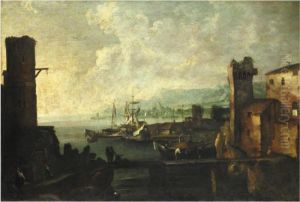Marina Con Figure by Bartolomeo Pedon