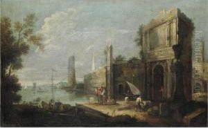 Marina Con Capriccio Architettonico, Figure E Imbarcazioni