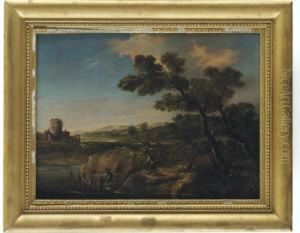 A River Landscape With Fishermen A River Landscape With Fishermen