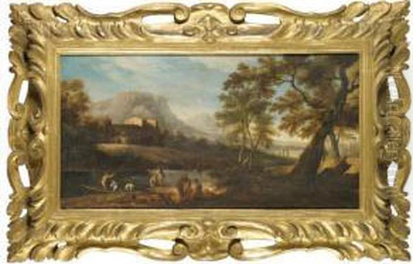 A River Landscape With Fishermen In The Foregound, A Fortified Town Beyond - view 1