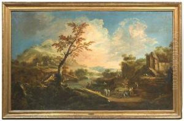 An Extensive River Landscape With Figures. - view 1