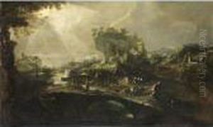 Paesaggio Fluviale Con Figure, Ponte E Imbarcazioni by Bartolomeo Pedon