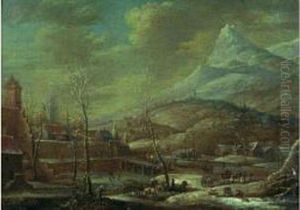 Paysage De Riviere Gelee Anime D'une Carriole
