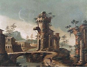 Paesaggio Con Ruderi E Personaggi