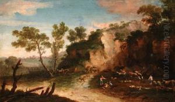 Paesaggio Con
Rocce, Armenti E Pastori In Primo Piano - view 1