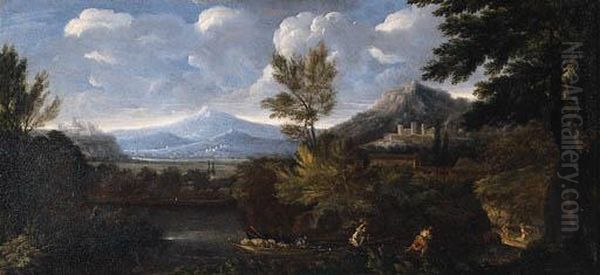 Paesaggio Fluviale Con Un Borgo Classico In Lontananza - view 1