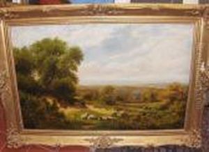 Sheep In A Country Landscape by James Peel