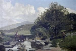 Pony And Trap At A Ford by James Peel