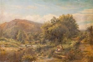 Two Girls Gathering Flowers By A Mountainstream