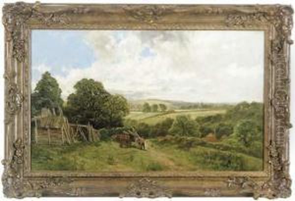Farmers Unloading Wood Before An Extensive Landscape - view 1