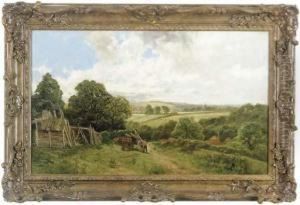 Farmers Unloading Wood Before An Extensive Landscape