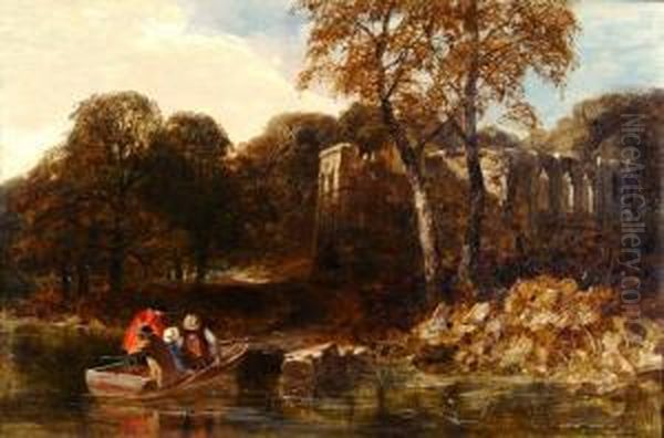 Figures In A Boat Approaching A Ruined Abbey - view 1