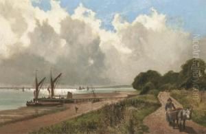 A Fisherwoman And Her Donkey On A Coastal Path