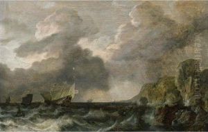 Shipping On Stormy Seas by Bonaventura Ii Peeters