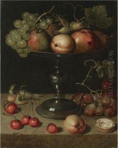 Still Life With Pears, An Apple,
 An Apricot, Almonds And Walnuts On A Tazza With Grapes, A Walnut, An 
Apricot, Cherries And Almonds On A Stone Ledge