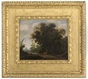 A Wooded Landscape With Cattle By A Watering Hole by Gillis Egidius I Peeters