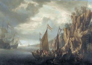 Felsige Kustenlandschaft Mit Schiffen.
