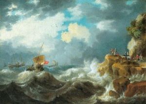 Navi Durante Una Tempesta Davanti A Una Costa Rocciosa Navi Durante Una Tempesta Davanti A Una Costa Rocciosa