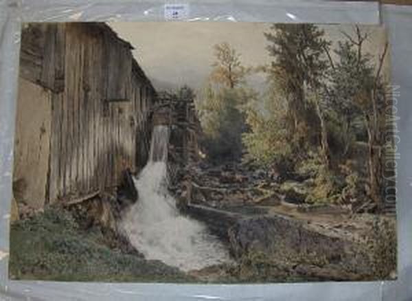 Watermill In A Wooded Landscape, Signed Anddated 1895 - view 1