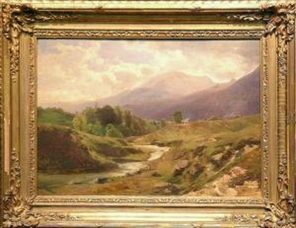 River Landscape With Mountains Beyond - view 1