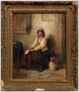 Seated Maiden Holding Letter by Thomas Kent Pelham