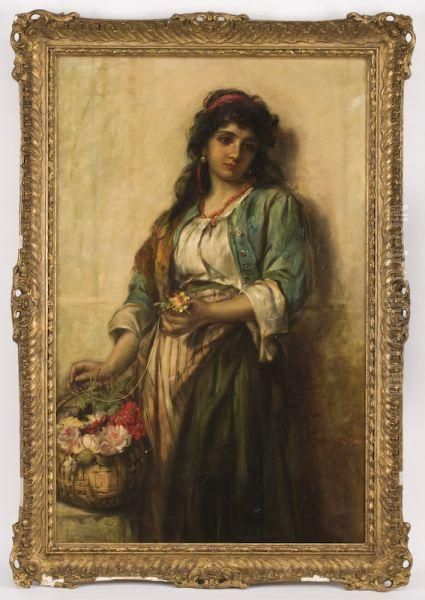 A Gypsy Girl With Flower Basket - view 1