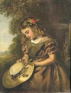 A Young Girl Holding Her Hat; Also A View Of A Town Along A Canal By Another Hand (2)