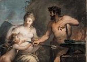 Venere E Cupido Nella Fucina Di Vulcano by Giovanni Antonio Pellegrini