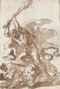 Hercules And The Hydra by Giovanni Antonio Pellegrini