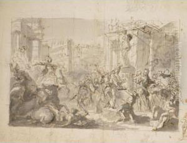 Scena Di Guerrieri Con Edifici Classici - view 1