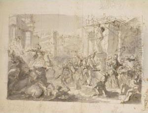 Scena Di Guerrieri Con Edifici Classici