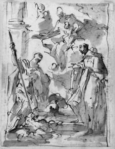 The Madonna And Child Appearing To Saint George And Anothermonastic Saint