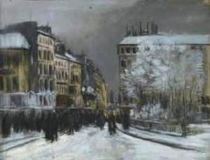 Rue Animee Et Square Sous La Neige by Pierre Jacques Pelletier