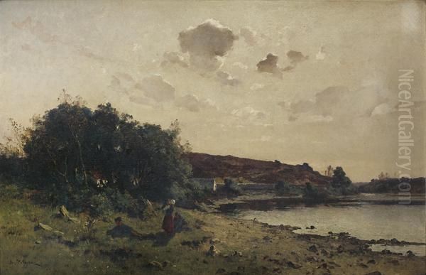 Enfants Au Repos Devant Un Paysage De Riviere - view 1