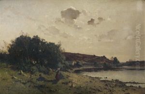 Enfants Au Repos Devant Un Paysage De Riviere