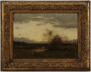 Etang Dans La Prairie A La Tombee Du Jour by Leon Germain Pelouse