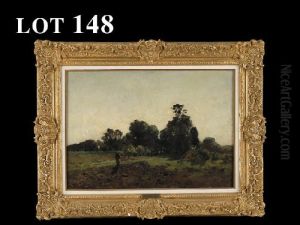Une Dans Un Paysage Boise A Crepuscule by Leon Germain Pelouse