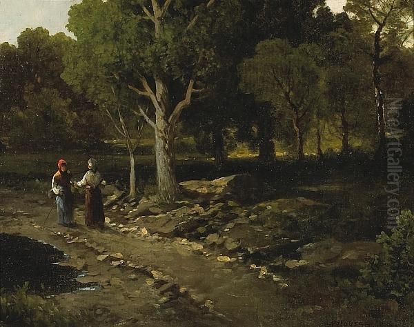 Two Figures On A Path In A Wooded Landscape - view 1