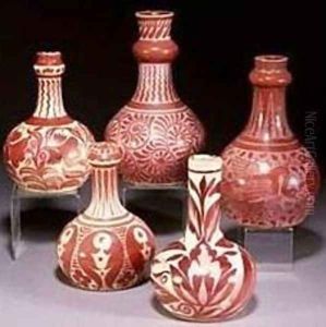 A Group of Ruby Lustre Vases by William Frend De Morgan