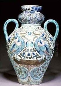 A Large Iznic Vase, Decorated in the Damascus Manner with Peacocks Amongst Stylised Foliage by William Frend De Morgan